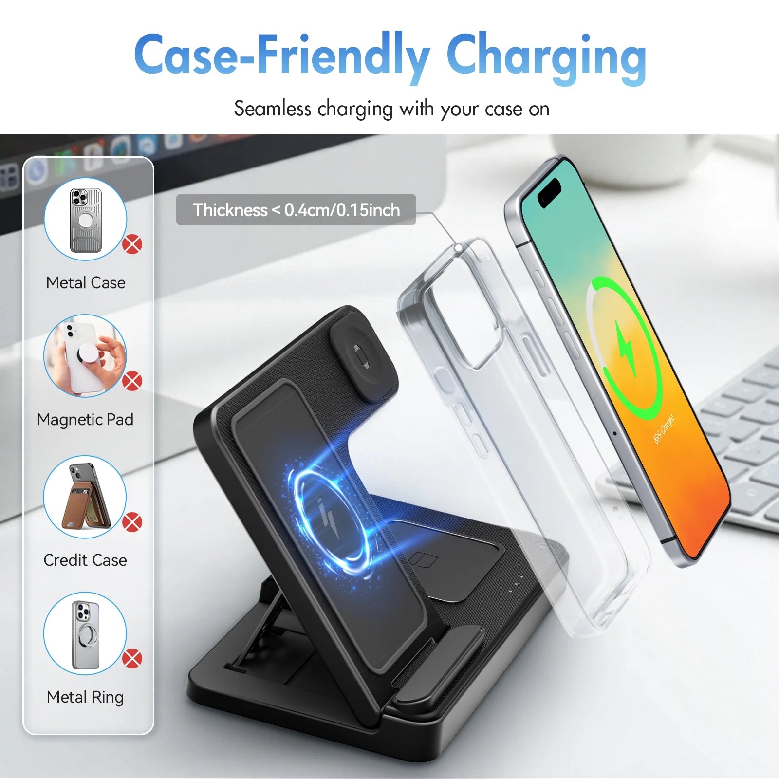 Charging Station, Wirelss Charger, Magnetic Charging Station Compatible with Iphone 16 15 14 13 12 11 Pro Max XS XR, for Iwatch Series 9 8 7 6 5 4 3 2 SE, for Airpods 3 2 Pro