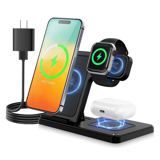 Charging Station, Wirelss Charger, Magnetic Charging Station Compatible with Iphone 16 15 14 13 12 11 Pro Max XS XR, for Iwatch Series 9 8 7 6 5 4 3 2 SE, for Airpods 3 2 Pro